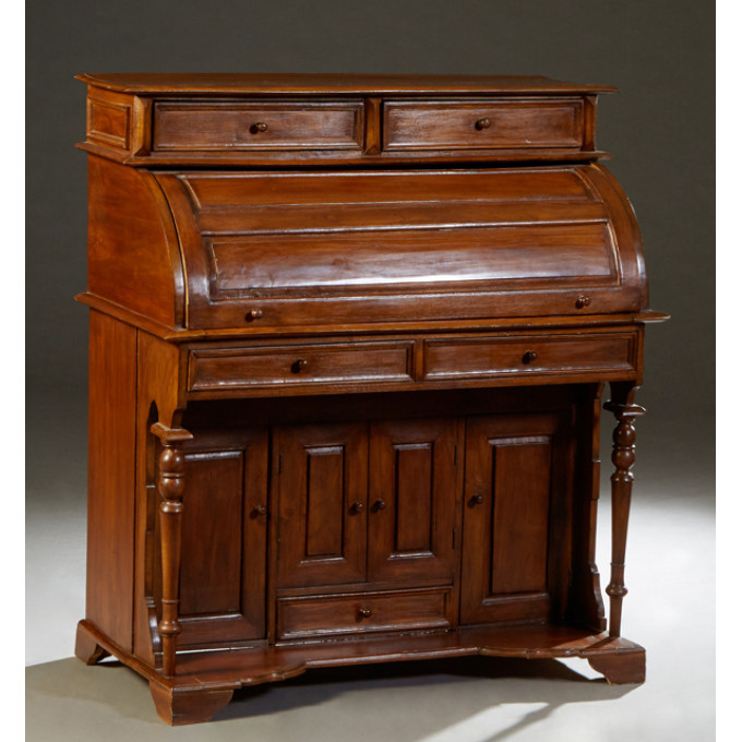 Appraisal: French Carved Mahogany Cylinder Desk early th c the stepped