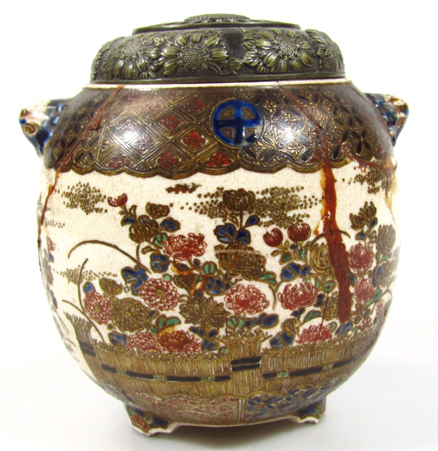 Appraisal: A late Japanese Meiji period satsuma pot pourri jar and