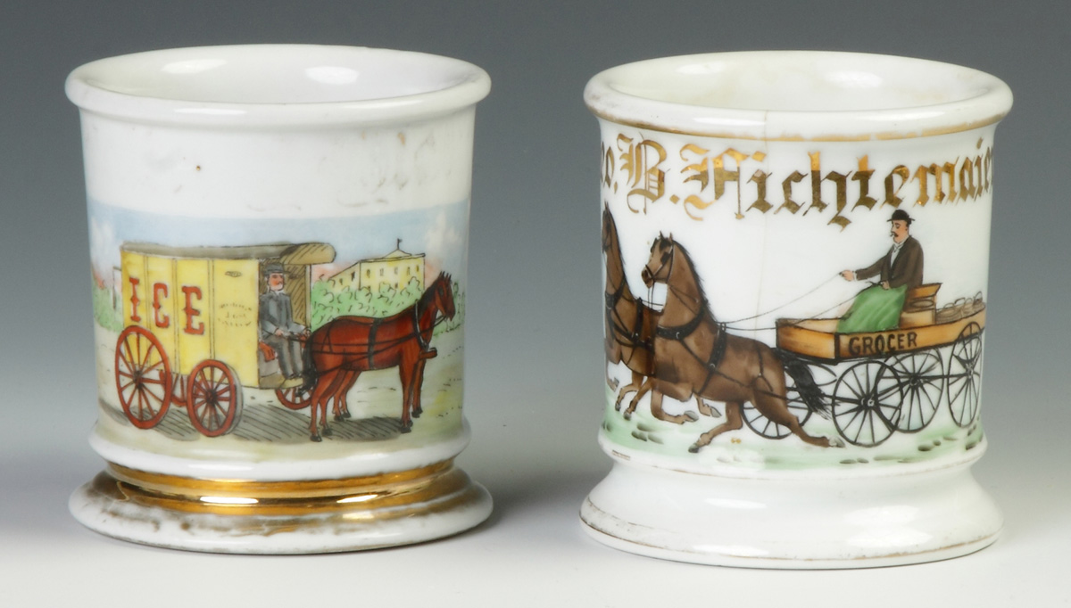 Appraisal: Two Vintage Occupational Shaving Mugs w Horse Drawn Carts Horse