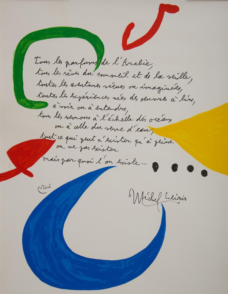 Appraisal: JOAN MIRO - UNTITLED MICHEL LEIRIS Lithograph in colors on