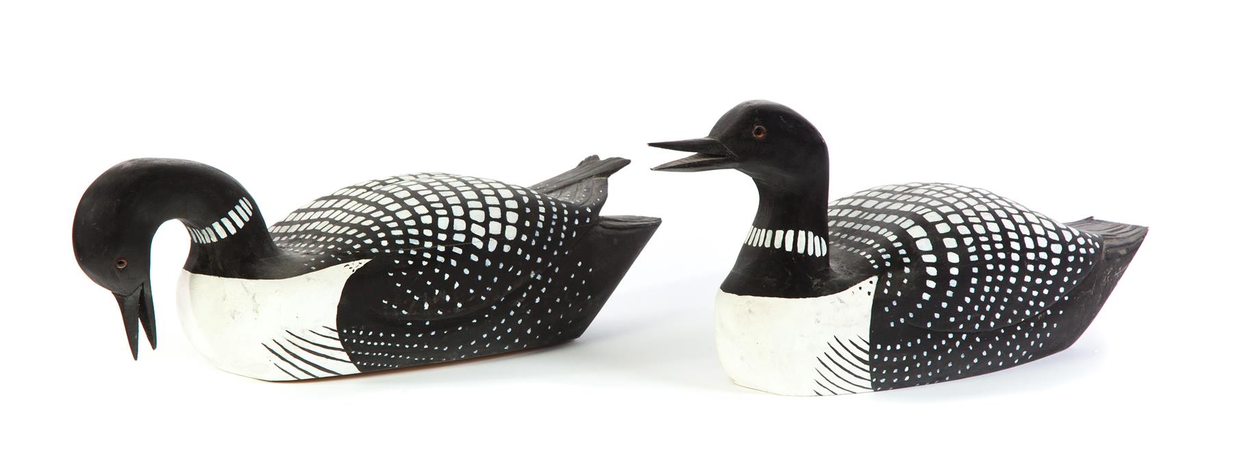 Appraisal: TWO MORRIS MEYER CARVED AND PAINTED LOON DECOYS American dated