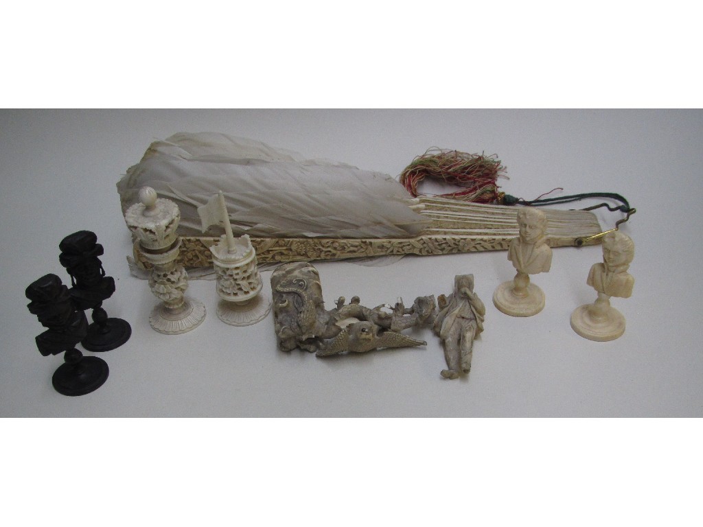 Appraisal: A Chinese ivory export fan six ivory chess pieces a