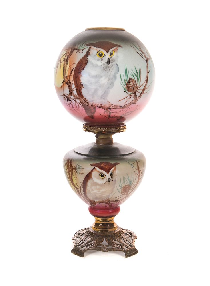 Appraisal: GWTW Banquet Lamp with Handpainted Owl's GWTW Banquet Lamp with