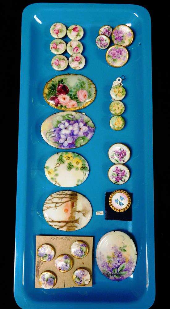 Appraisal: Hand-painted porcelain brooches and buttons floral motif including Limoges one