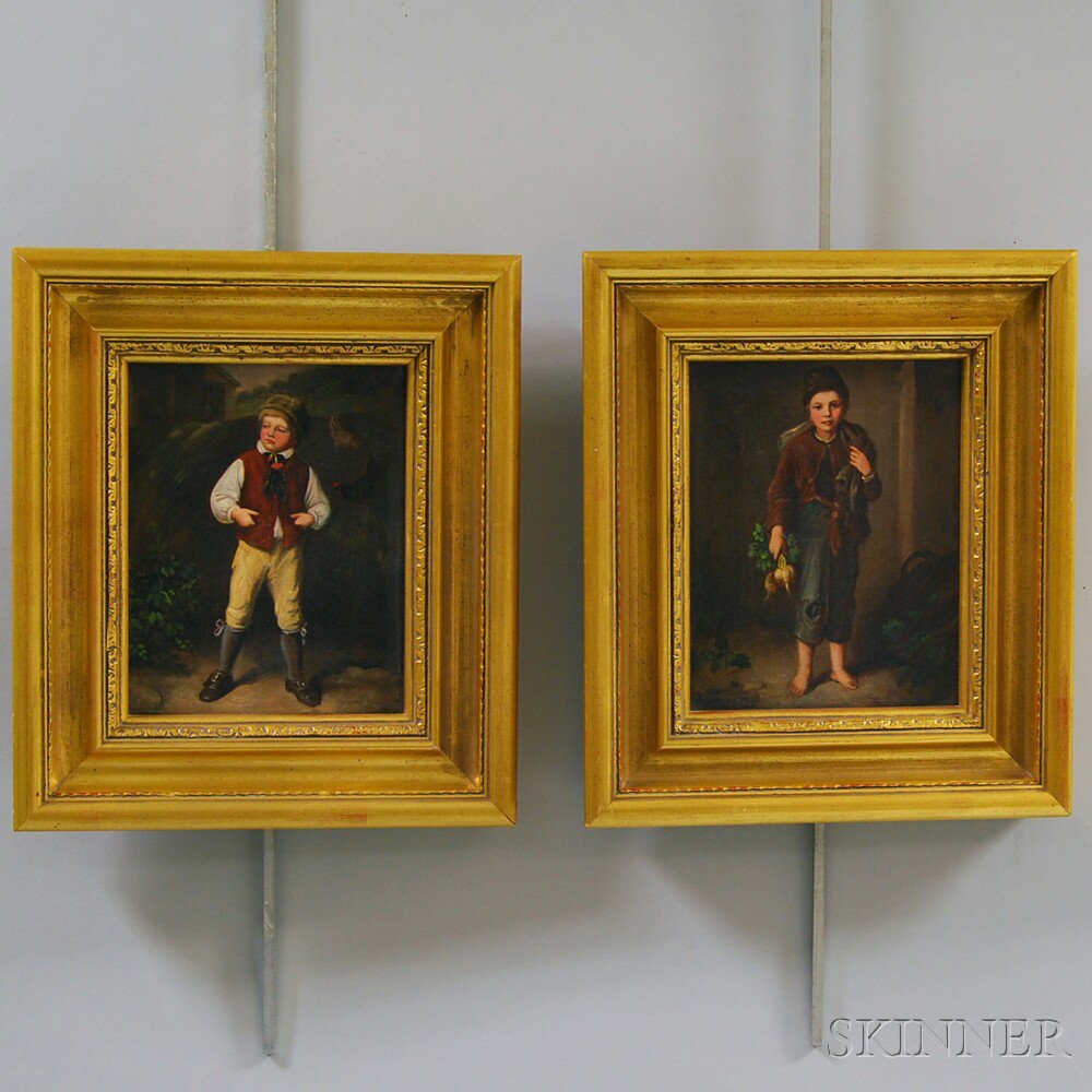 Appraisal: American School th Century Style Pair of Paintings of Boys