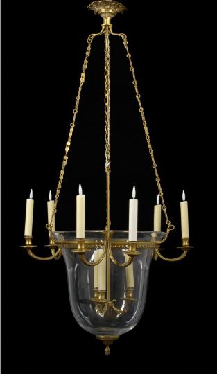 Appraisal: Louis XVI-Style Gilt-Brass and Glass Nine-Light Hall Lantern the foliate-modeled