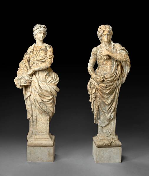 Appraisal: A pair of Neoclassical style carved granite figures Each modeled