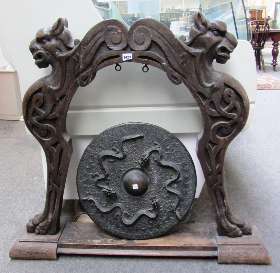 Appraisal: An ornate gong the Sino-Tibetan bronze gong with high relief