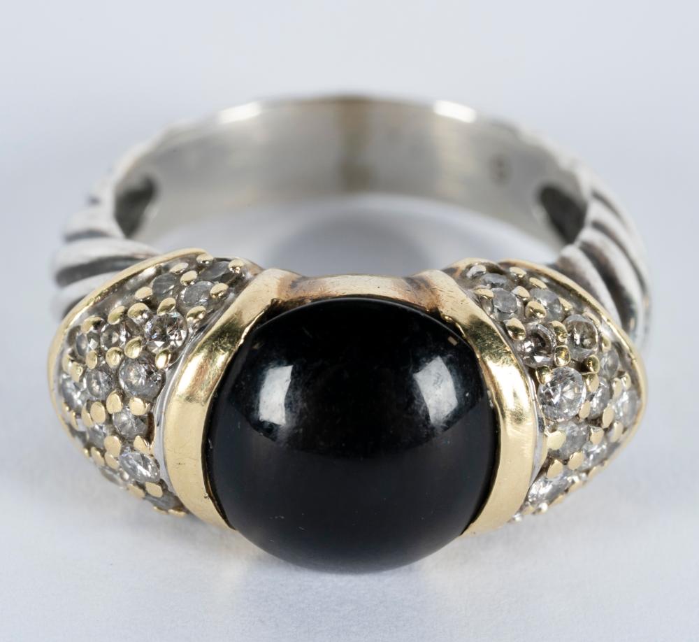 Appraisal: DAVID YURMAN STERLING SILVER KARAT YELLOW GOLD DIAMOND ONYX RINGcenter