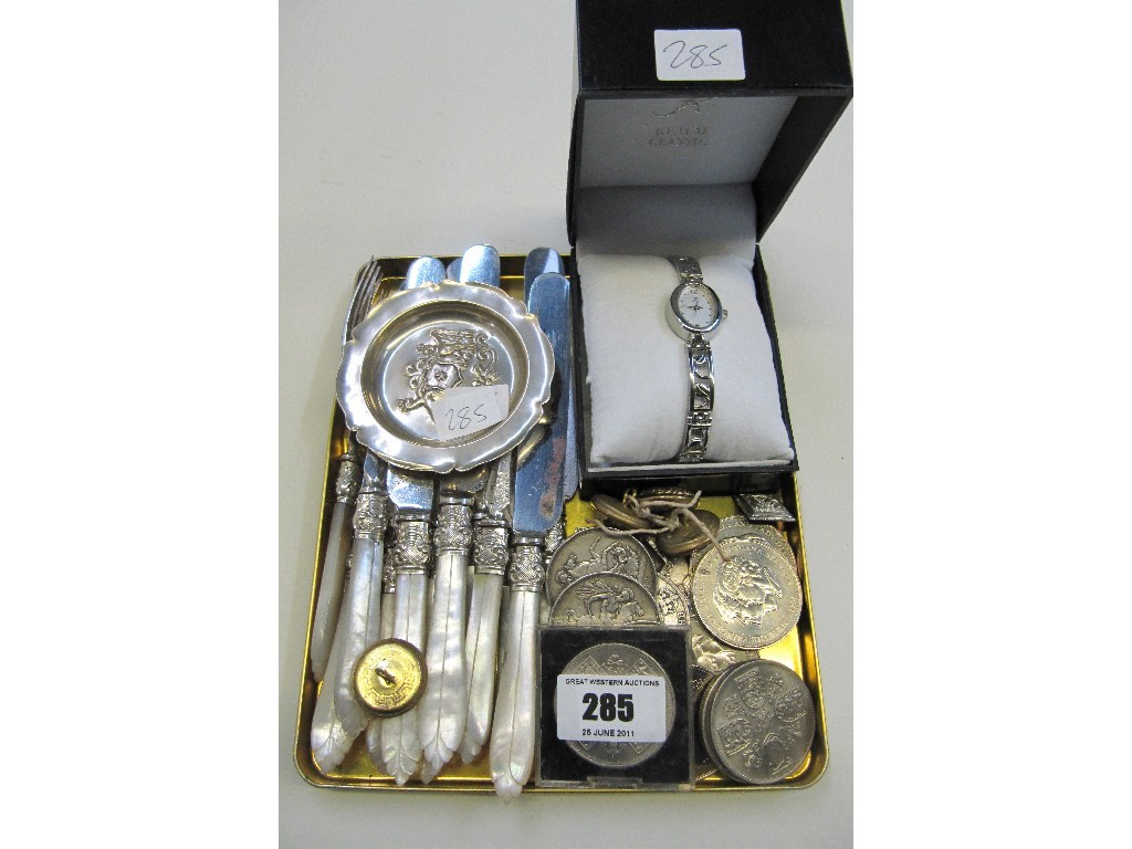 Appraisal: Lot comprising fruit cutlery coins watches etc