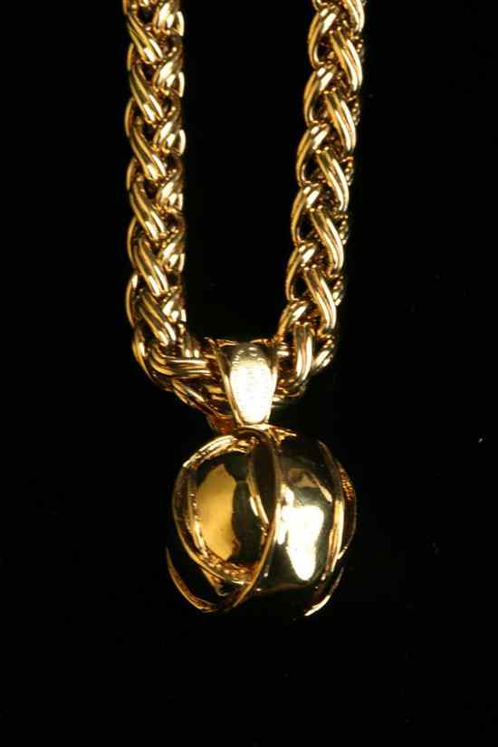 Appraisal: CHANEL GOLD-TONE BELL NECKLACE Signed Spring Chain link necklace suspending