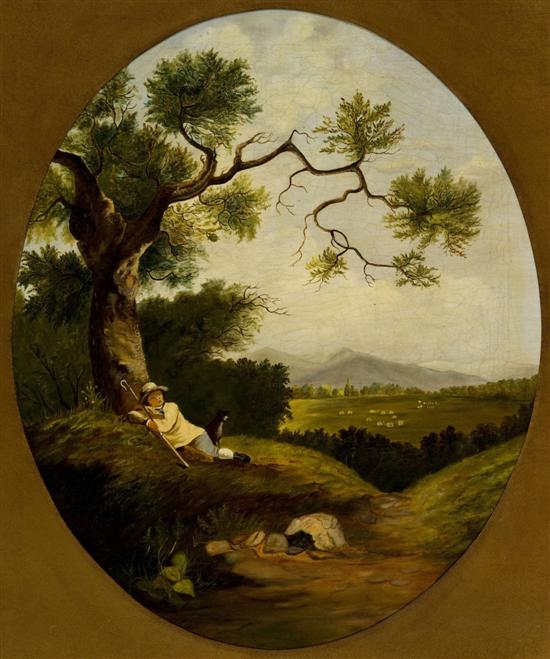 Appraisal: A boy and dog beneath a tree th century English