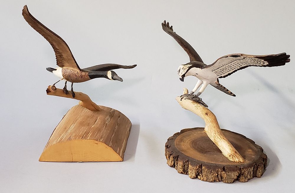 Appraisal: Two Hand Carved and Painted Spread Winged Bird Decoys Two