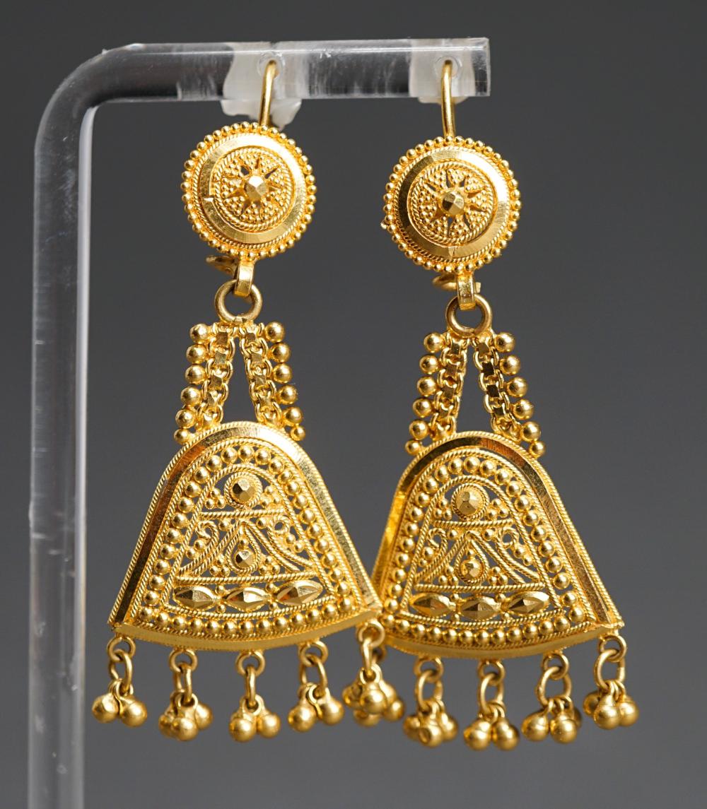 Appraisal: Pair of -Karat Yellow-Gold Pierced Tassel Earrings dwt L in