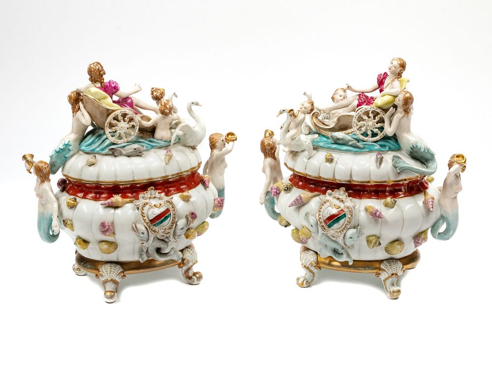 Appraisal: A Pair of German Porcelain Figural Tureens and Covers A