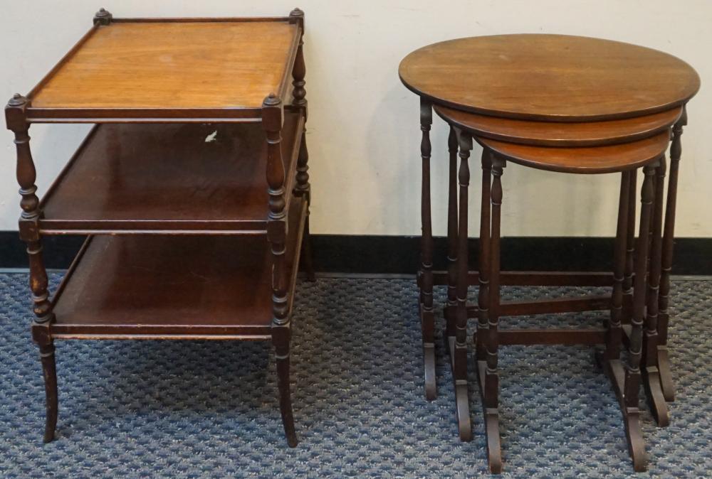 Appraisal: REGENCY STYLE MAHOGANY THREE TIER TABLE AND A NEST OF