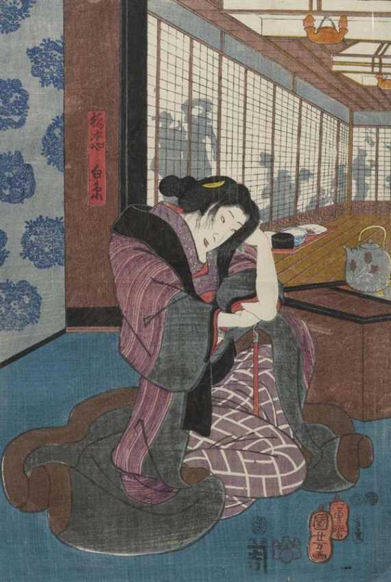 Appraisal: UTAGAWA KUNIYOSHI - Die Kurtisane Shiraito die im gr nen