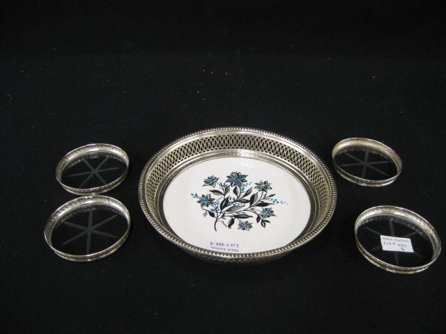 Appraisal: Sterling Silver Trimmed Dish by Wallace four sterling crystal coasters