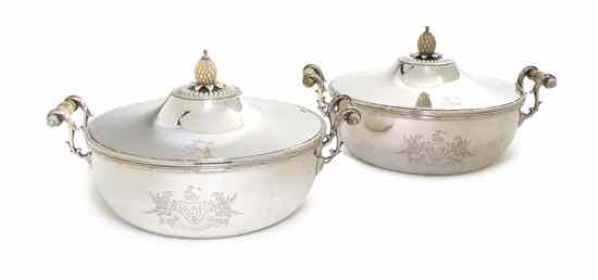 Appraisal: A Pair of French Silverplate Covered Entrees each of low