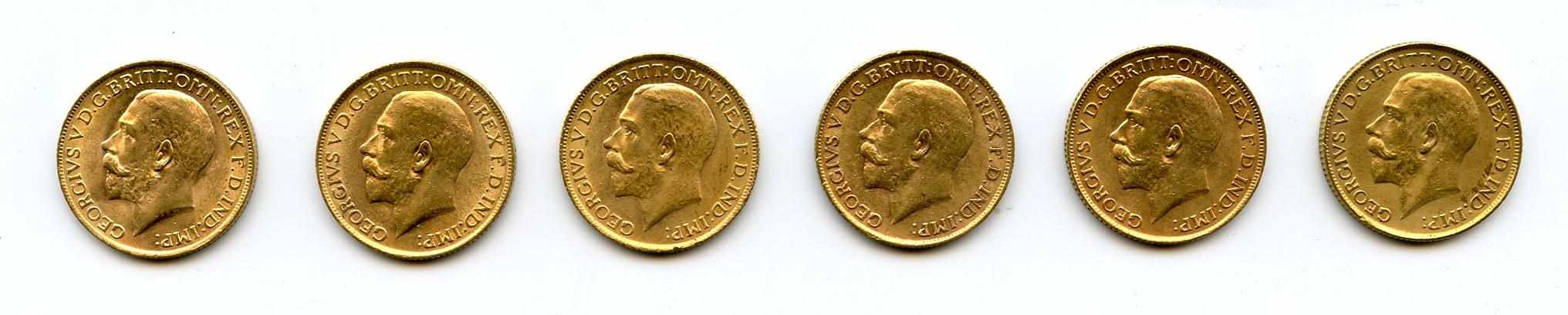 Appraisal: Great Britain George V Sovereigns KM- All still exhibit traces