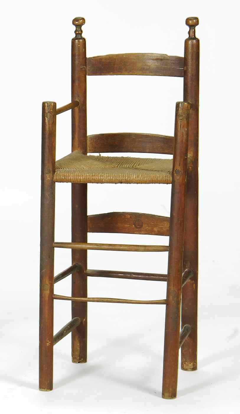 Appraisal: ANTIQUE AMERICAN CHILD'S RUSH-SEAT HIGH CHAIRLate th Early th CenturyIn