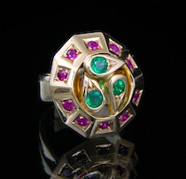 Appraisal: k Yellow Gold Fancy Ring with Emeralds and Rubies An