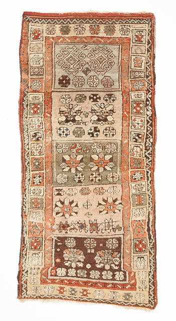 Appraisal: AN OLD YASTIK SMALL RUG with five polychrome panels within