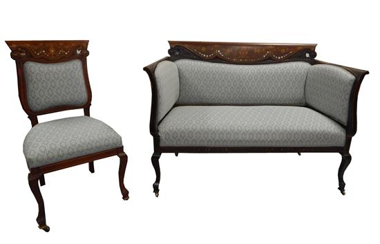 Appraisal: Early th C settee and matching side chair mahogany each