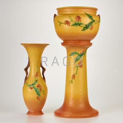 Appraisal: ROSEVILLE Bittersweet vase - jardini re - and pedestal -