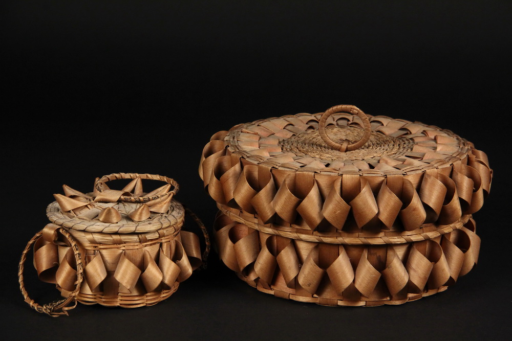 Appraisal: PENCOBSCOT FANCY BASKETS - Both circa - in ash splint