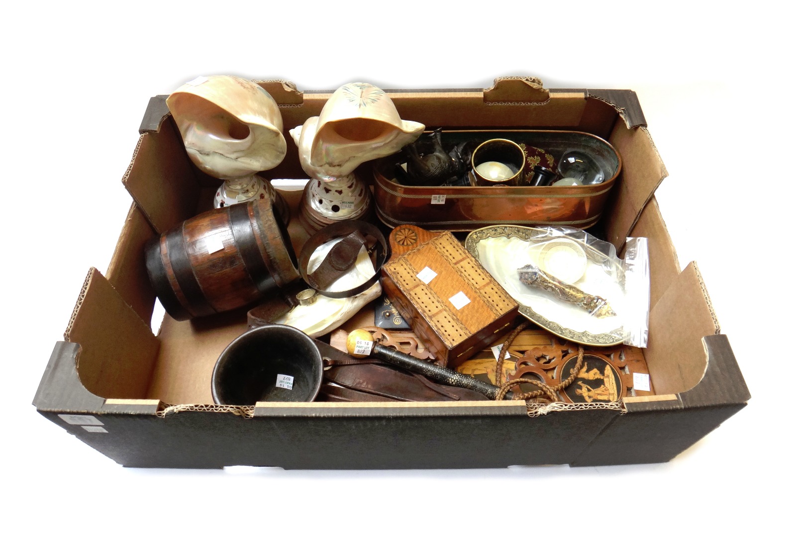 Appraisal: A quantity of metalware collectables including an oak and metal