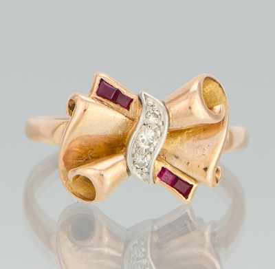 Appraisal: A Retro Pink Gold and Platinum Bow Ring k rose