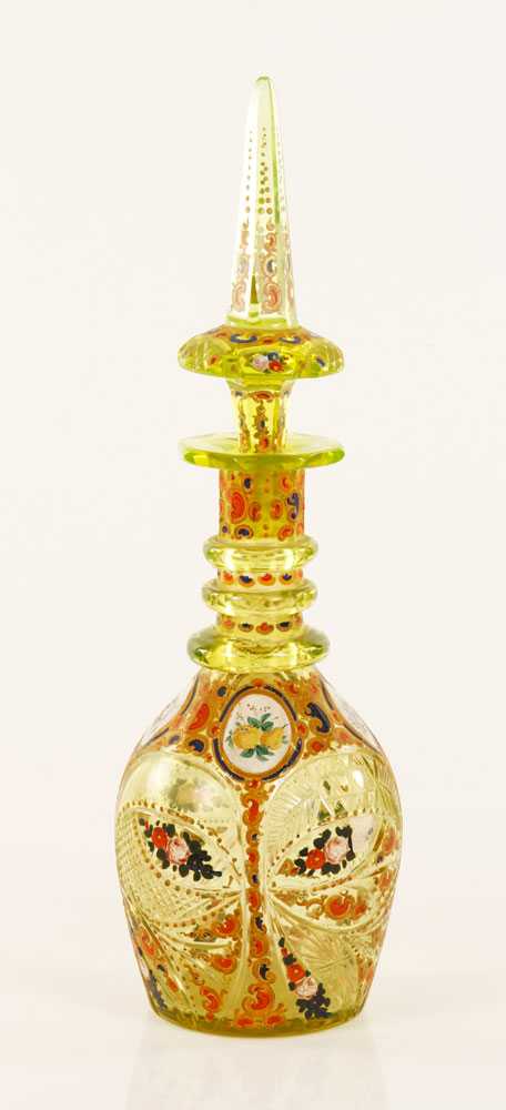 Appraisal: - th C Vaseline Glass Bohemian Decanter th century Bohemian