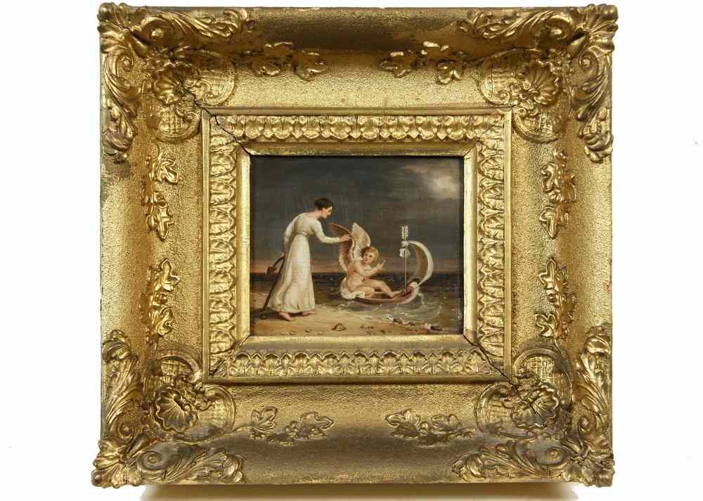 Appraisal: OIL ON CHAMFERED PANEL - th c Romantic Allegory of