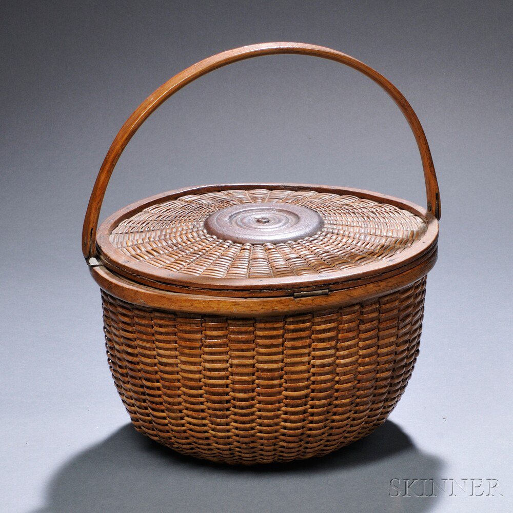 Appraisal: Deep Round Swing-handled Covered Nantucket Basket late th early th