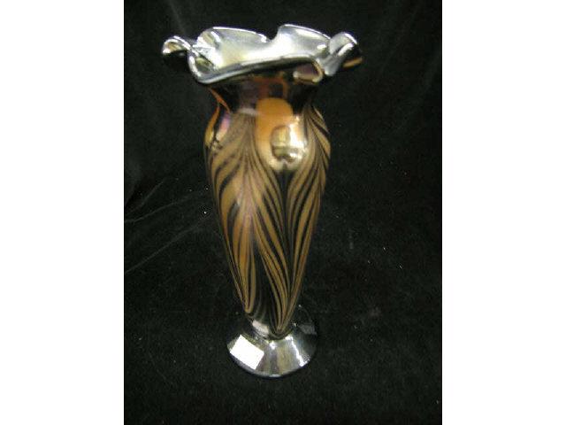 Appraisal: Art Glass Vase pulled feather decor iridescent