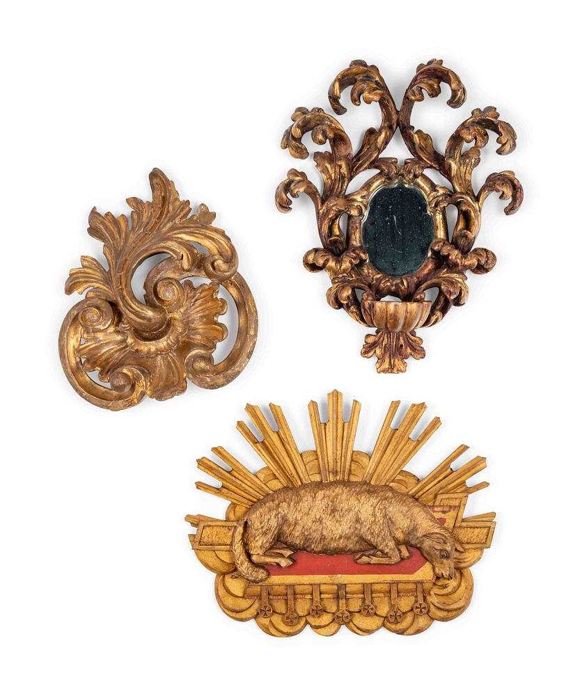 Appraisal: Three Italian Carved Giltwood Ornaments Three Italian Carved Giltwood Ornaments