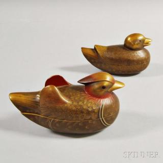 Appraisal: Pair of Carved and Lacquered Japanese Duck-form Covered Boxes th