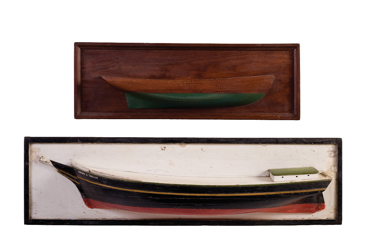 Appraisal: HALF-HULL MODEL OF A SCHOONER WITH FRAMED BACKBOARD Of lift