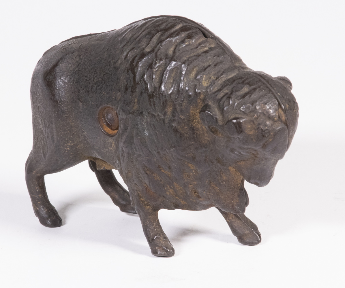 Appraisal: CAST IRON BUFFALO STILL BANK Early th c Iron Buffalo