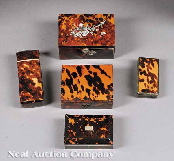 Appraisal: A Group of Five Antique Small Tortoiseshell Boxes th th