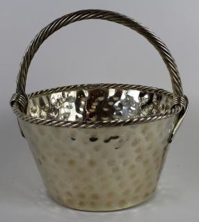 Appraisal: Hand hammered basket with handle Hand hammered silverplate basket with