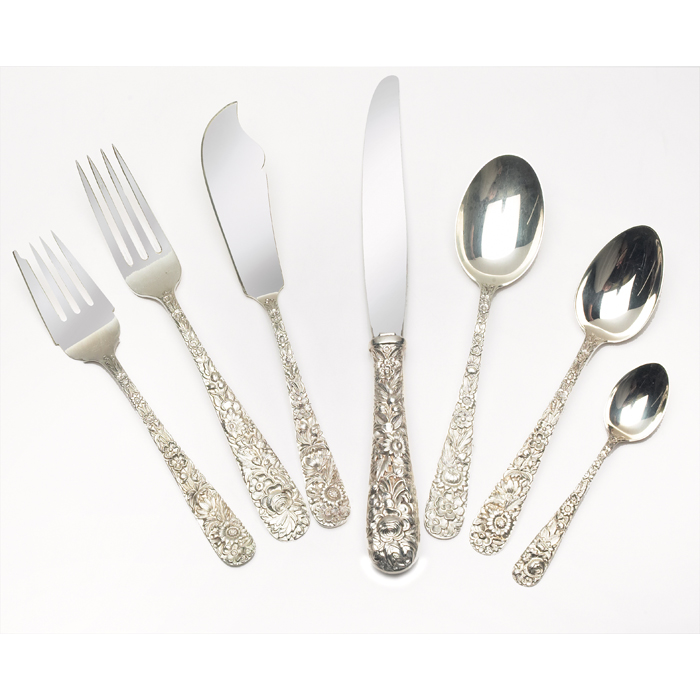 Appraisal: Kirk Repousse sterling flatware piece set twelve -piece settings fourteen