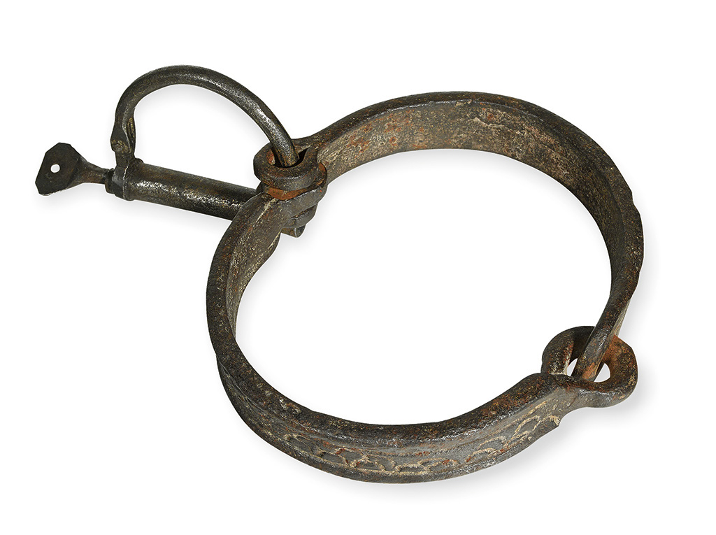 Appraisal: RESTRAINTS AND PUNISHMENTS Wrought iron slave collar with lock Two