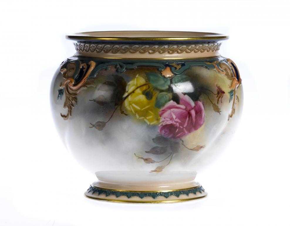 Appraisal: A ROYAL WORCESTER JARDINIERE of globular form painted by A