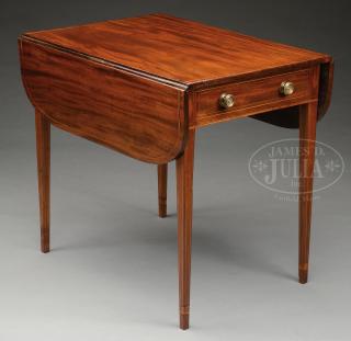 Appraisal: DIMINUTIVE INLAID MAHOGANY PEMBROKE TABLE DIMINUTIVE INLAID MAHOGANY PEMBROKE TABLE