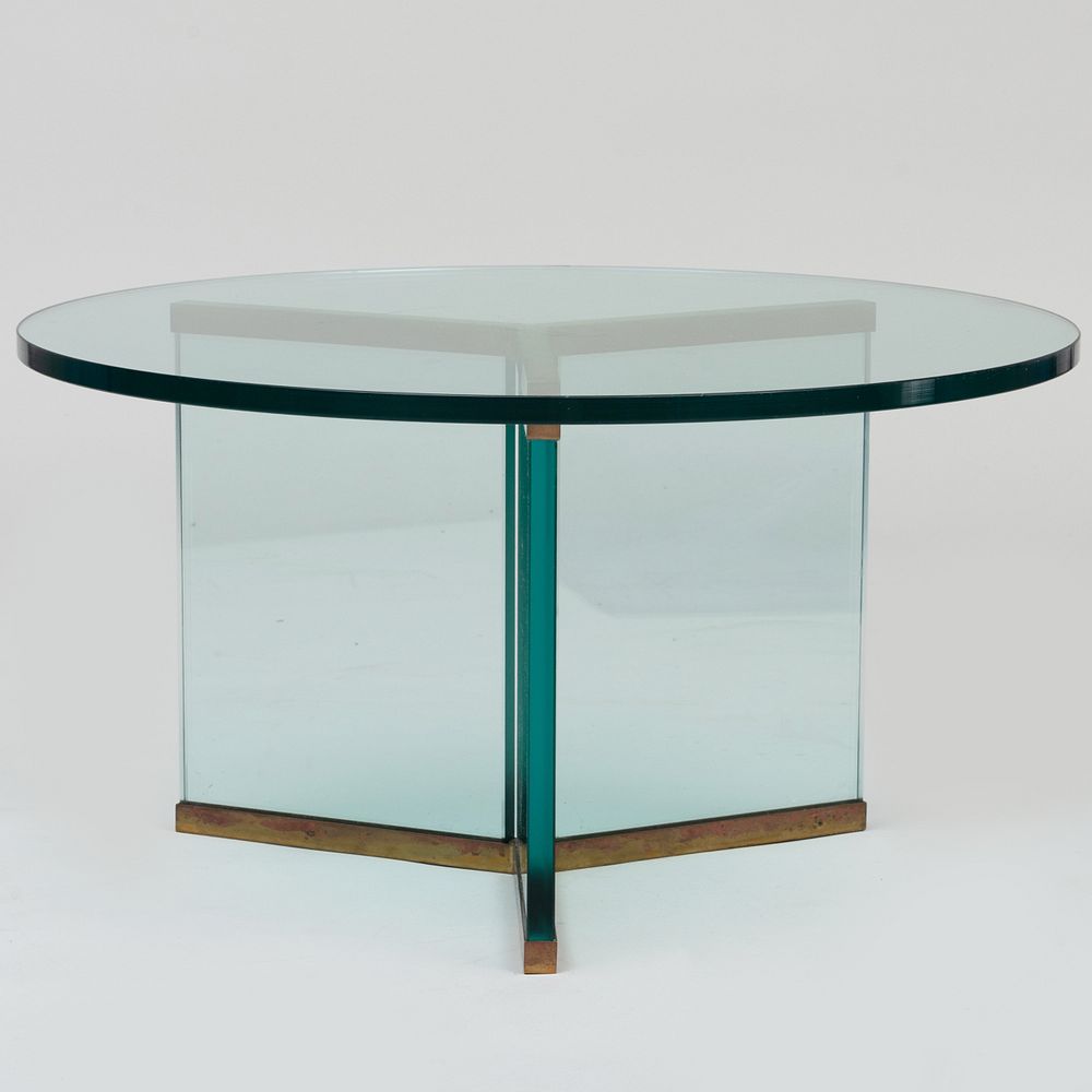 Appraisal: Leon Rosen for Pace Collection Brass-Mounted Glass Coffee Table x