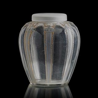 Appraisal: LALIQUE Cariatides vase with lid LALIQUE Cariatides vase with lid