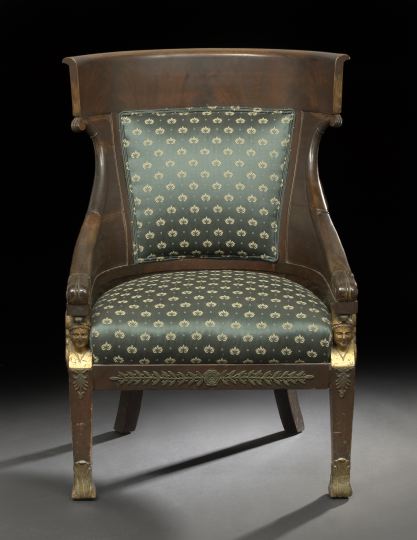 Appraisal: Empire-Style Ormolu-Mounted Mahogany Tub Chair fourth quarter th century the