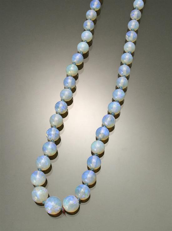 Appraisal: Princess Length White Opal and Diamond Necklace Knotted The single